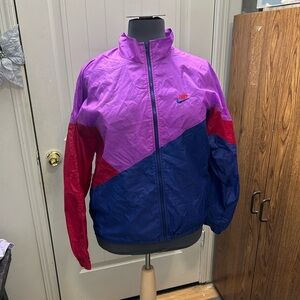 Vintage Nike Women's Tri-Color Bomber Jacket - Purple, Red, and Blue